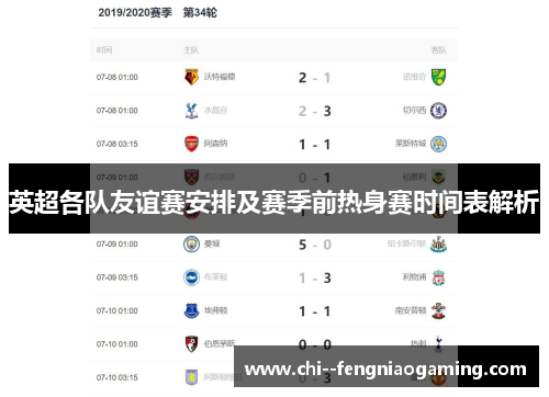 英超各队友谊赛安排及赛季前热身赛时间表解析
