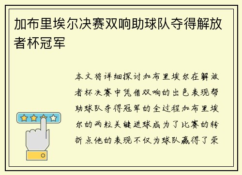加布里埃尔决赛双响助球队夺得解放者杯冠军
